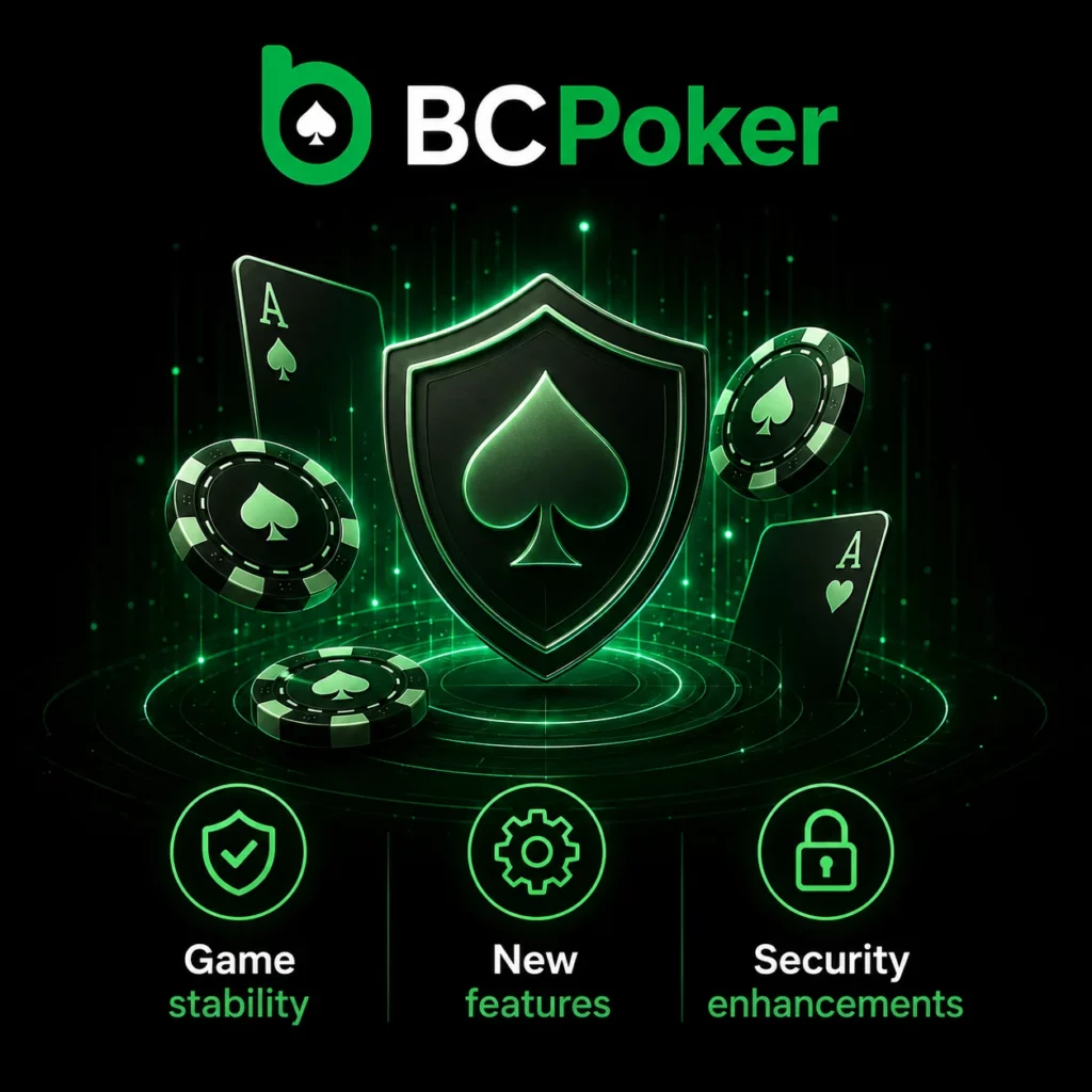 BC Poker updates infographic with improved game stability, new features and enhanced account security visuals